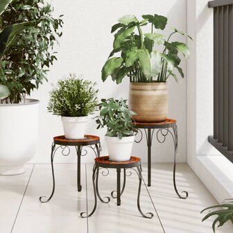 Plantenstandaards 3 st keramiek terracottakleurig en wit 1