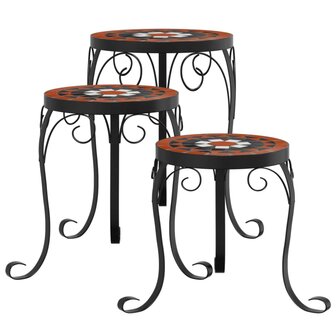Plantenstandaards 3 st keramiek terracottakleurig en wit 2