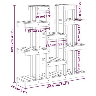 Plantenstandaard grijs 104,5x25x109,5 cm massief grenenhout 8