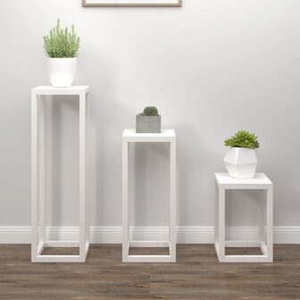 3-delige Plantenstandaardset massief grenenhout wit 1
