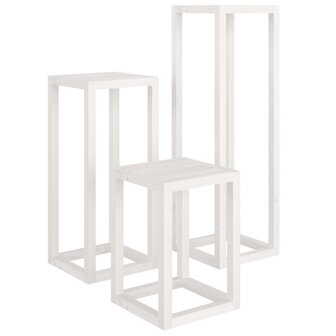 3-delige Plantenstandaardset massief grenenhout wit 2