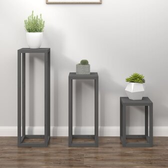 3-delige Plantenstandaardset massief grenenhout grijs 1