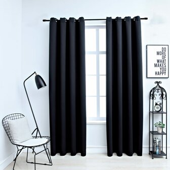 Gordijn verduisterend met metalen ringen 2 st 140x245 cm zwart 1