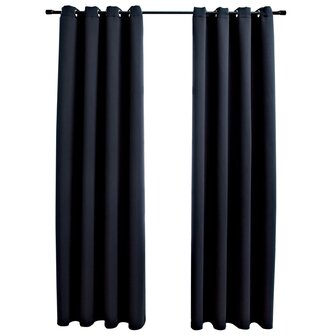 Gordijn verduisterend met metalen ringen 2 st 140x245 cm zwart 2