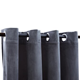 Gordijn verduisterend met ringen 2 st 140x225 cm fluweel grijs 3