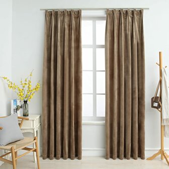 Gordijnen verduisterend 2 st met haken 140x175 cm fluweel beige 1