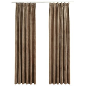 Gordijnen verduisterend 2 st met haken 140x175 cm fluweel beige 2