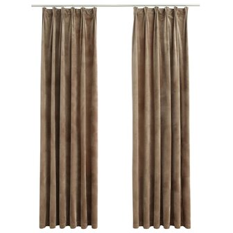 Gordijnen verduisterend 2 st met haken 140x225 cm fluweel beige 2