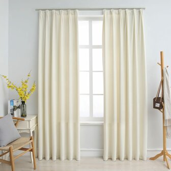 Gordijnen verduisterend 2 st met haken 140x245 cm fluweel cr&egrave;me 1
