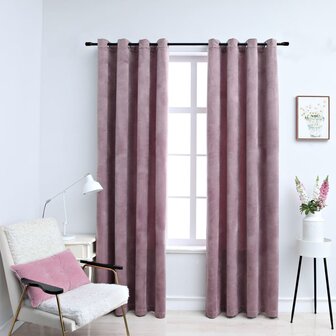 Gordijnen verduisterend met ringen 2 st 140x175 cm fluweel roze 1