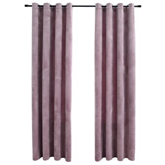 Gordijnen verduisterend met ringen 2 st 140x175 cm fluweel roze 2