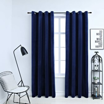 Gordijn verduisterend met ringen 2 st 140x175 cm fluweel blauw 1