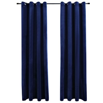 Gordijn verduisterend met ringen 2 st 140x175 cm fluweel blauw 2