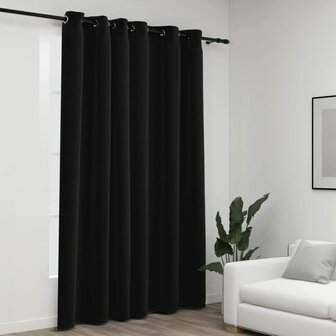 Gordijn linnen-look verduisterend met ogen 290x245 cm antraciet 1