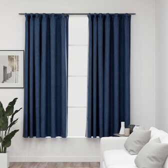 Gordijnen linnen-look verduisterend haken 2 st 140x175 cm blauw 1