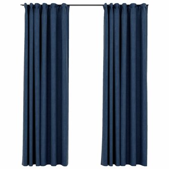Gordijnen linnen-look verduisterend haken 2 st 140x245 cm blauw 2