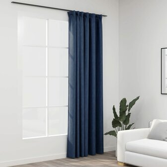 Gordijn linnen-look verduisterend met haken 290x245 cm blauw 1