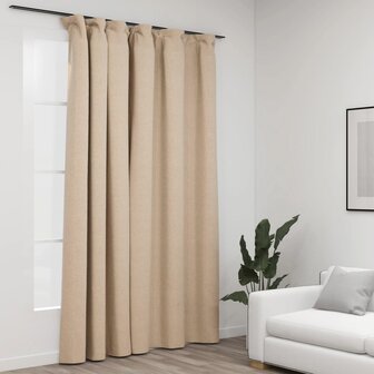 Gordijn linnen-look verduisterend met haken 290x245 cm beige 1