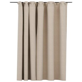 Gordijn linnen-look verduisterend met haken 290x245 cm beige 2
