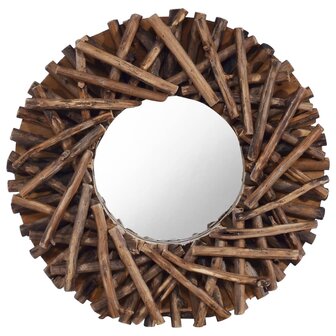 Wandspiegel rond 40 cm teakhout 1