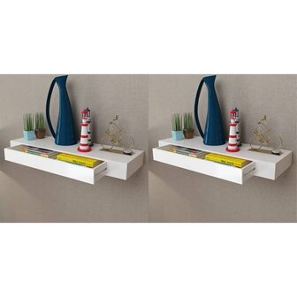 Wandplanken zwevend met lades 2 st 80 cm wit 1