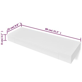 Wandplanken zwevend met lades 2 st 80 cm wit 6
