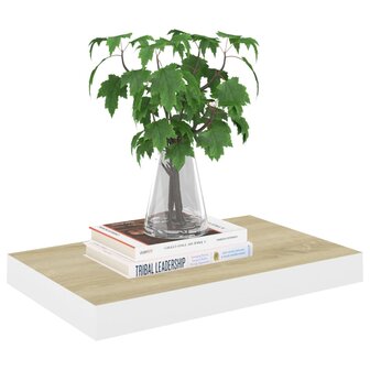 Wandschap zwevend 40x23x3,8 cm MDF eikenkleurig en wit 3
