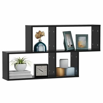 Wandschap 100x18x53 cm bewerkt hout zwart 3