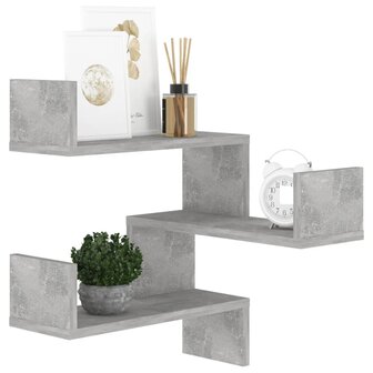Hoekwandschap 40x40x50 cm bewerkt hout betongrijs 4