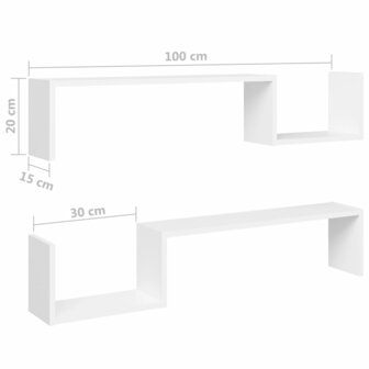 Wandschappen 2 st 100x15x20 cm bewerkt hout wit 8