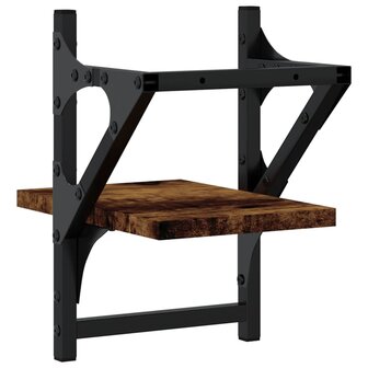Wandschappen met stangen 2 st 20x25x30 cm gerookt eikenkleurig 7
