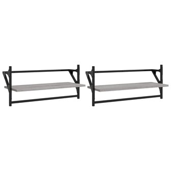 Wandschappen met stangen 2 st 65x25x30 cm grijs sonoma eiken 2