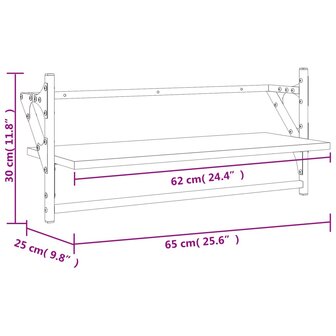 Wandschappen met stangen 2 st 65x25x30 cm grijs sonoma eiken 9