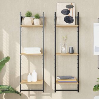 Wandschappen 3-laags met stangen 2 st 30x25x100 cm sonoma eiken 1