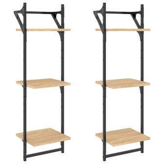 Wandschappen 3-laags met stangen 2 st 30x25x100 cm sonoma eiken 2