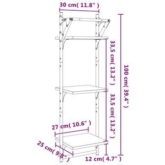 Wandschappen 3-laags met stangen 2 st 30x25x100 cm sonoma eiken 9