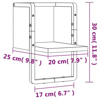Wandschap met stang 20x25x30 cm bruin eikenkleur 8