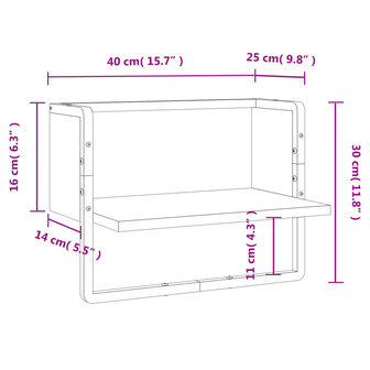 Wandschap met stang 40x25x30 cm grijs sonoma eikenkleurig 8