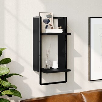 Wandschap met stang 30x25x65 cm zwart 1