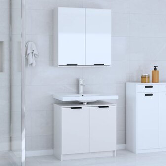 2-delige Badkamerkastenset bewerkt hout wit 1
