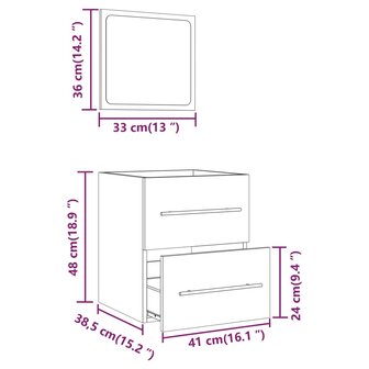 Badkamerkast met spiegel 41x38,5x48 cm gerookt eikenkleurig 9