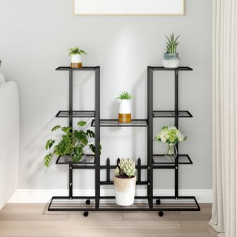 Bloemenstandaard met wielen 94,5x24,5x91,5 cm ijzer zwart 1