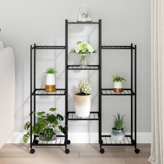 Bloemenstandaard met wielen 83x25x103,5 cm ijzer zwart 1
