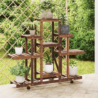 Plantenstandaard met wielen 110x25x101 cm massief vurenhout 1