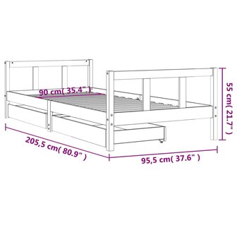 Kinderbedframe 90x200 cm massief grenenhout wit 10