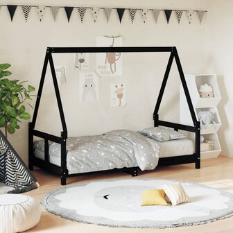 Kinderbedframe 80x160 cm massief grenenhout zwart 1
