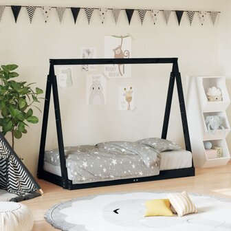 Kinderbedframe 70x140 cm massief grenenhout zwart 1