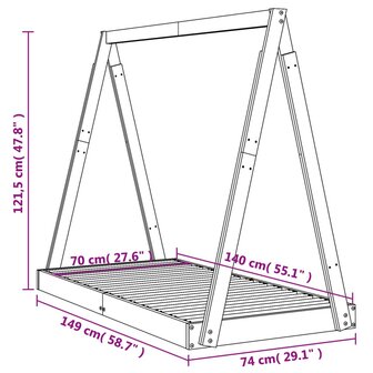 Kinderbedframe 70x140 cm massief grenenhout zwart 9