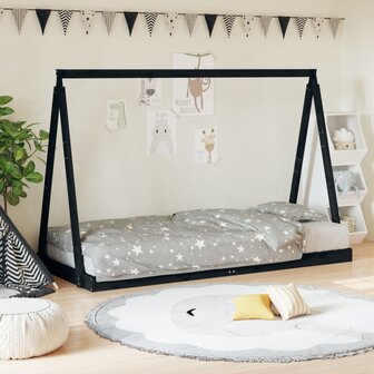 Kinderbedframe 90x190 cm massief grenenhout zwart 1