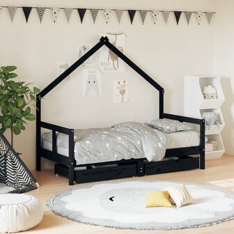 Kinderbedframe met lades 80x160 cm massief grenenhout zwart 1